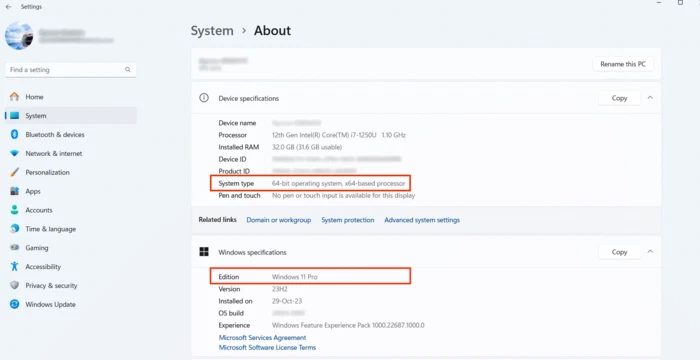 Windows Device Specifications