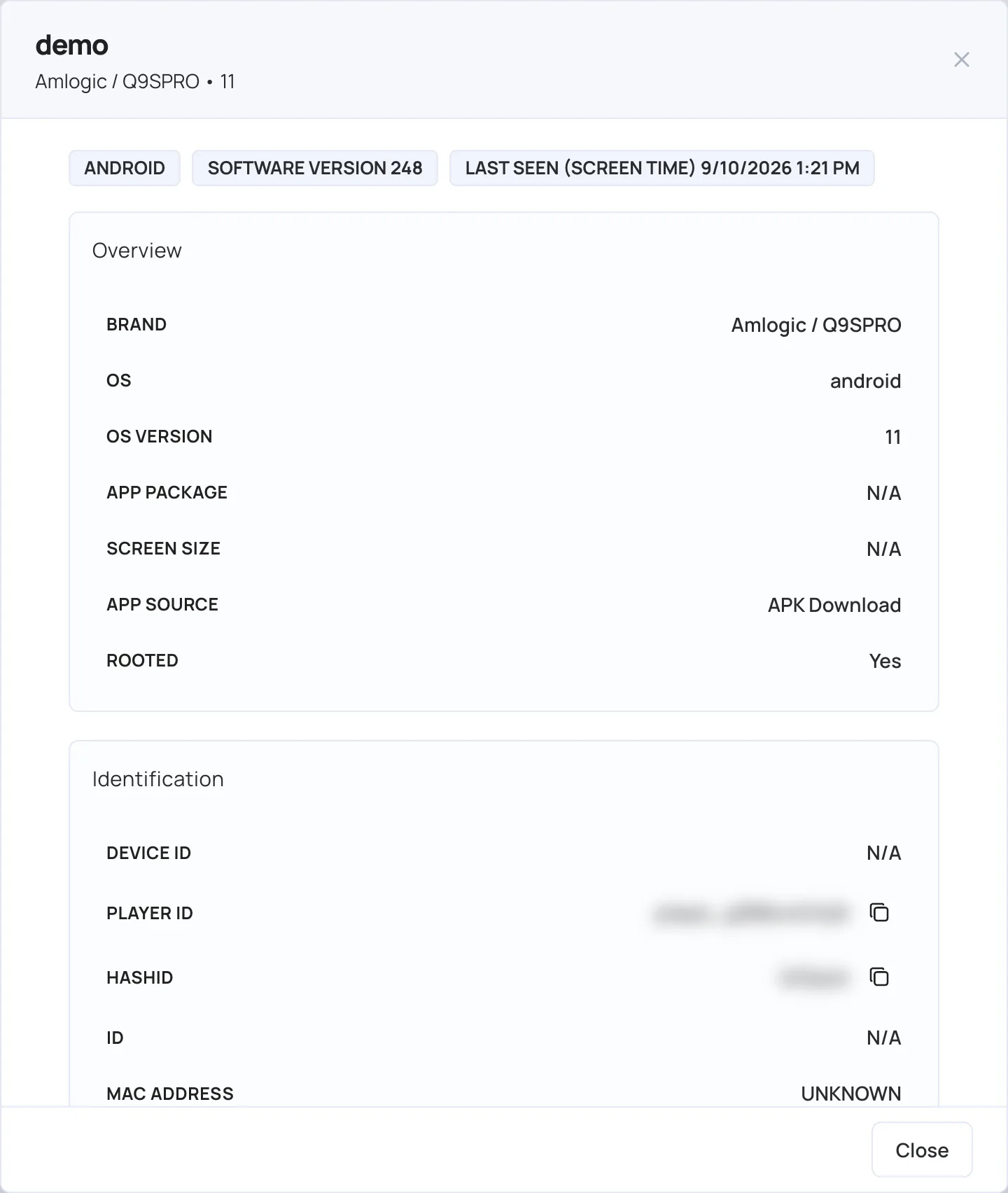 Device Details window