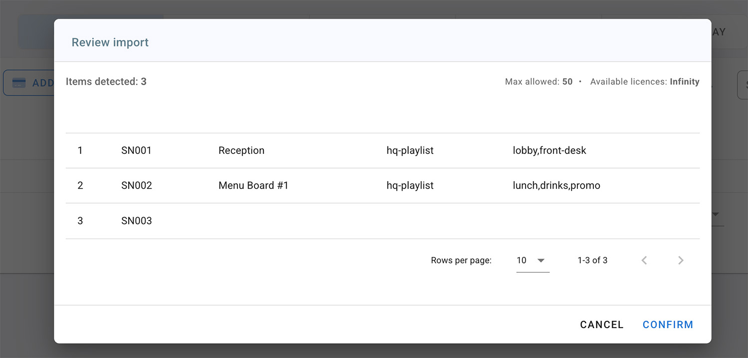 Upload CSV file