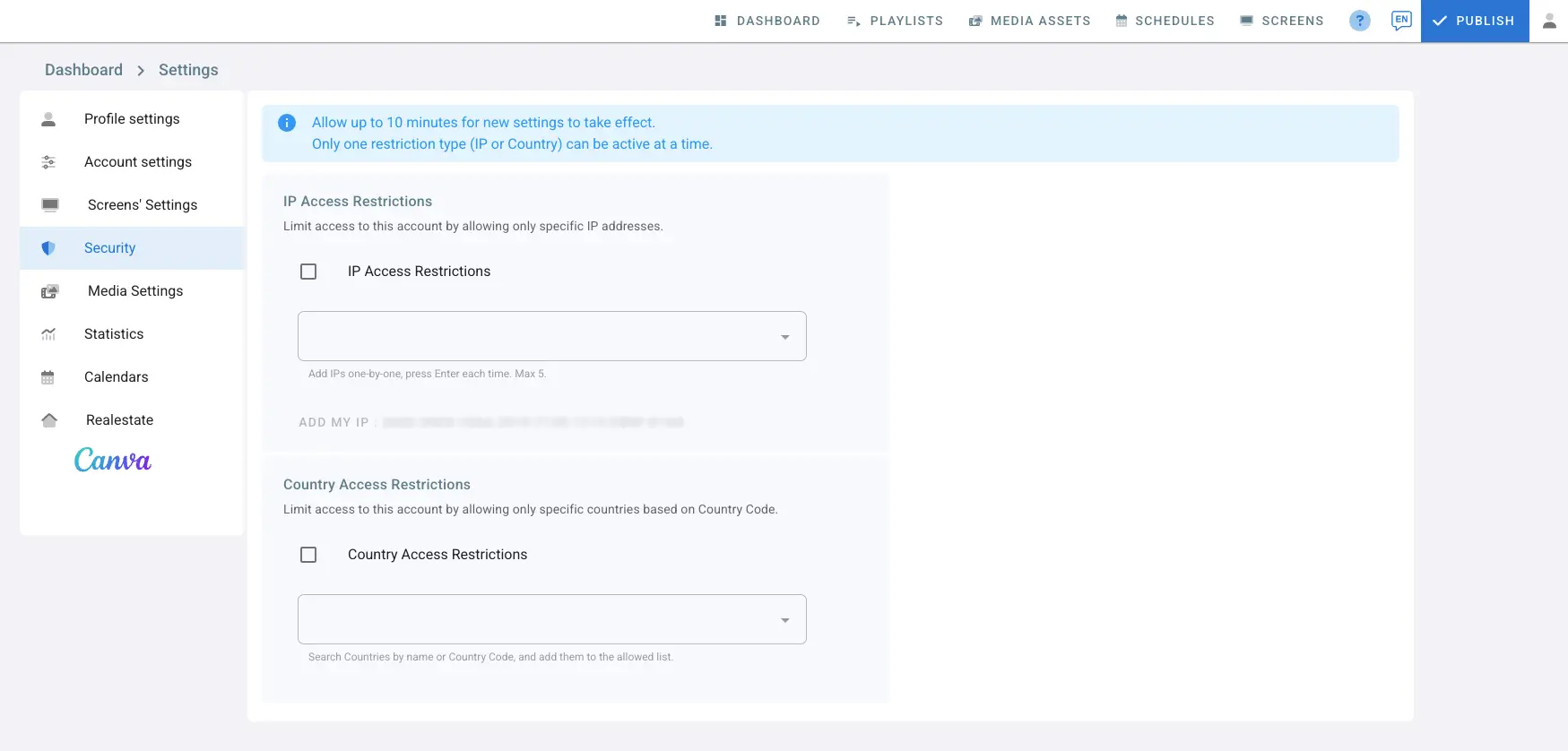 Configuración de Restricciones de Acceso
