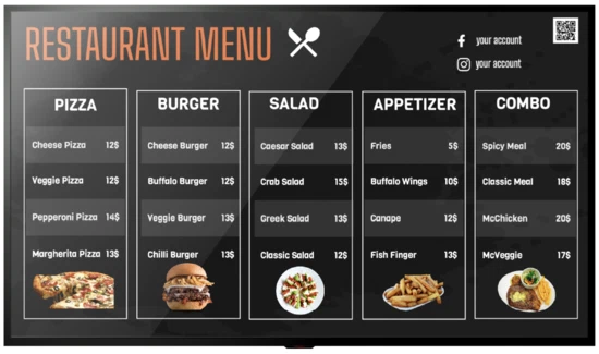 Food Menu Digital Signage