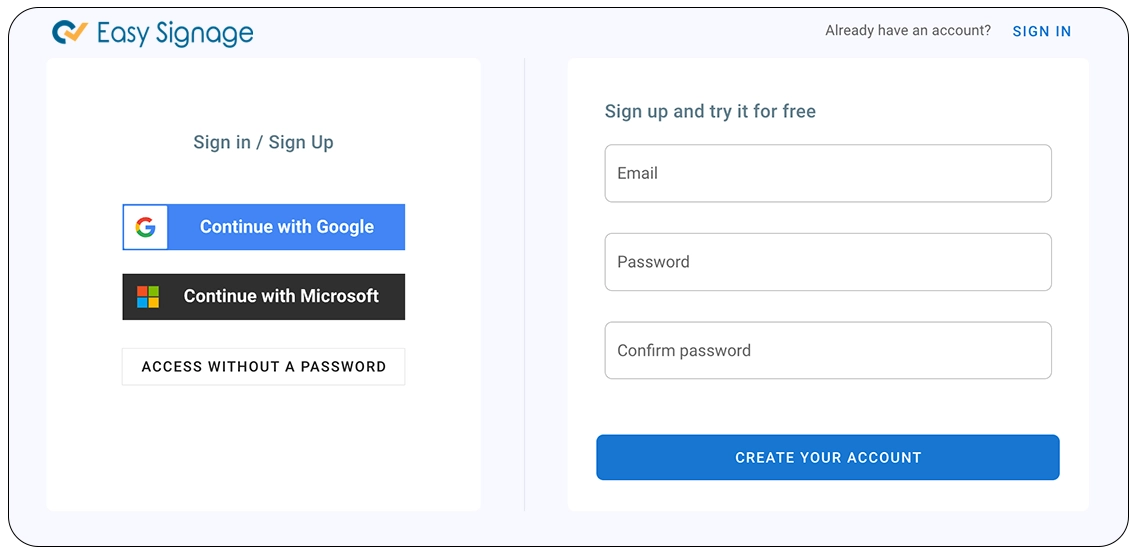 free digital signage account